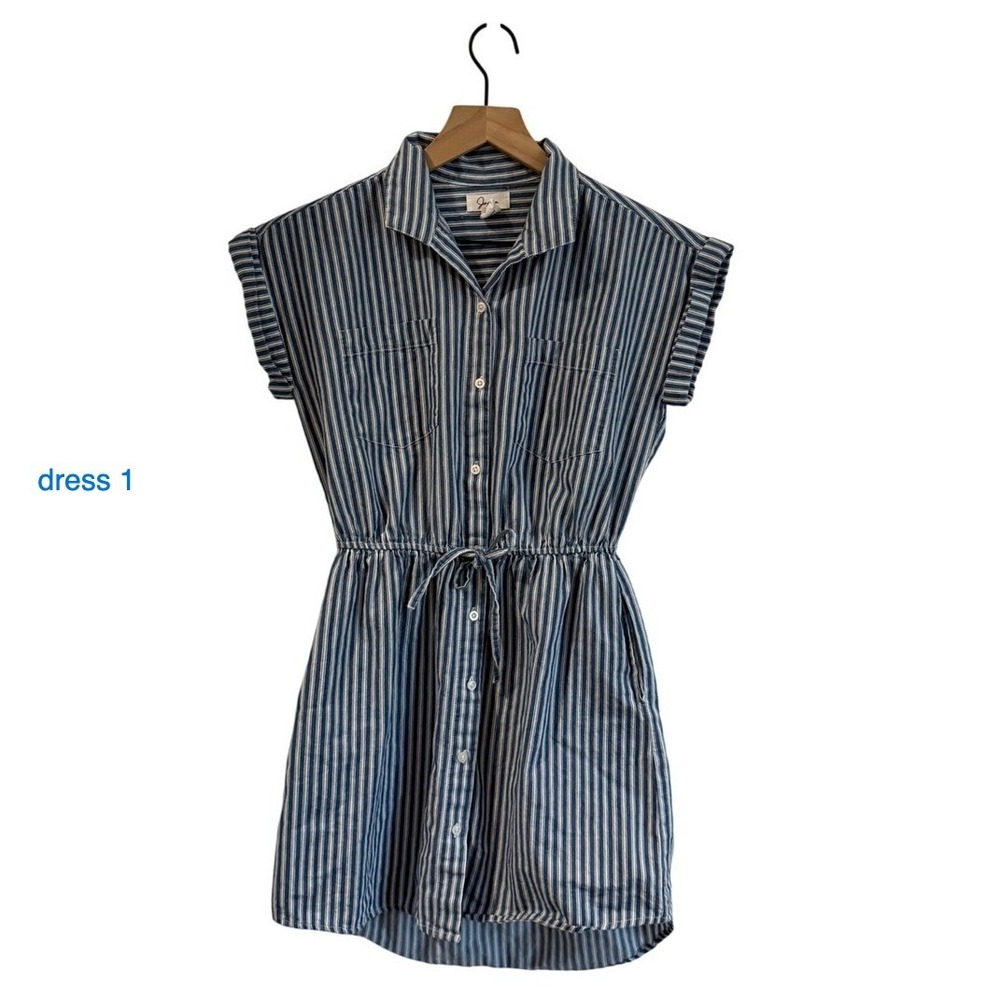 Bundle- Japna Womens Blue White Striped Cotton Button Down Shirt Dresses Small